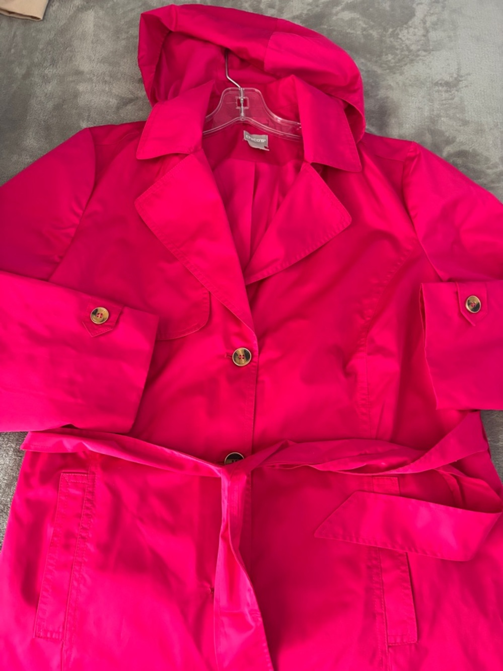 Chico's Hot Pink Belted Trench Coat Size 12/14 NWOT - Picture 9 of 13
